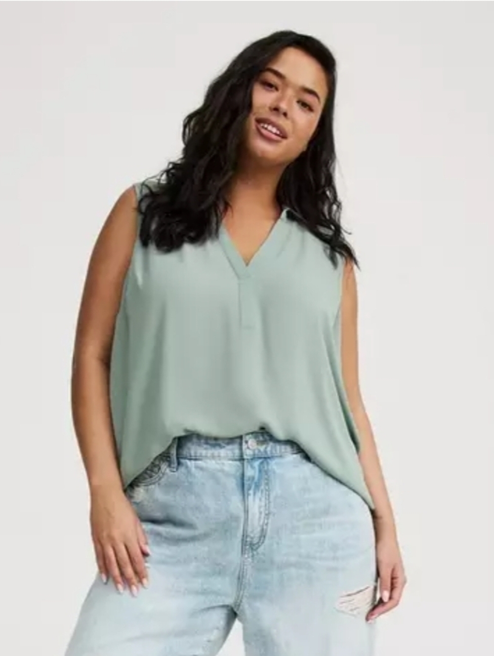Harper Sleeveless V-Neck Top in Sage Green